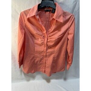 New York & Company Coral Womens Button Up Shirt Sz M Long Sleeve Striped